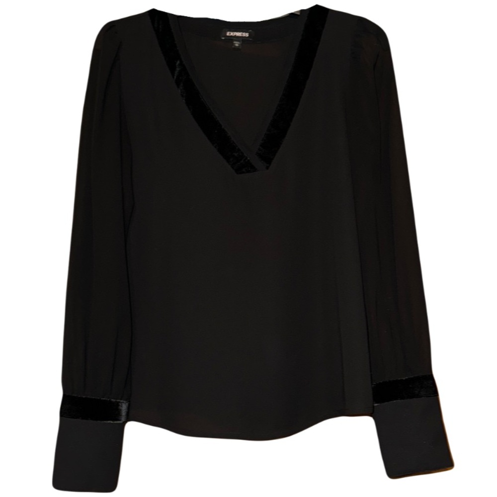 Velour Trim Sheer Long Sleeve Blouse - Picture 2 of 11